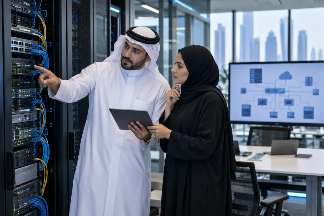 IT specialists planning a business network solution