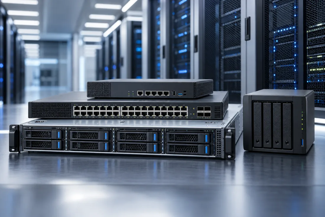 Enterprise server, network switch, firewall and storage hardware